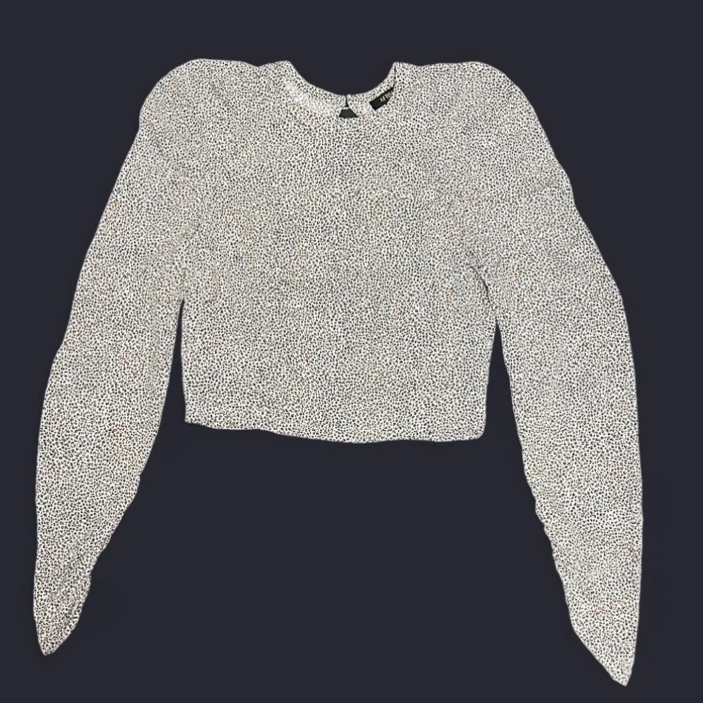 🔥🐆AFRM Leopard Print Cropped Long Sleeve Top - Puffed Sleeves, Keyhole Back